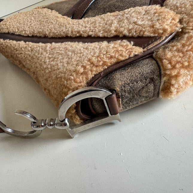Sold Dior Saddle Vintage Shoulder Bag Shearling Brown and While