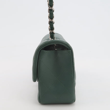 Chanel Classic Flap Mini Rectangular 2019 Green Lambskin Leather Silver Hardware