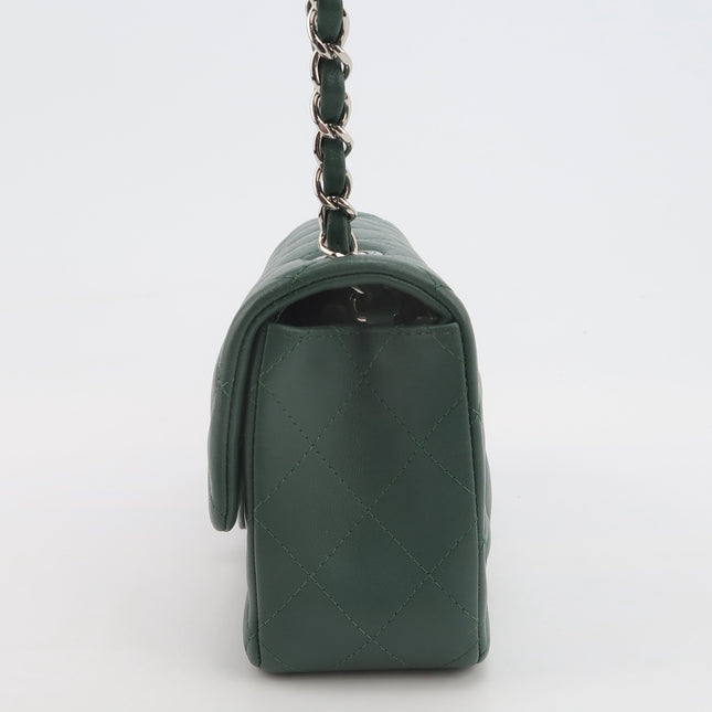 Chanel Classic Flap Mini Rectangular 2019 Green Lambskin Leather Silver Hardware