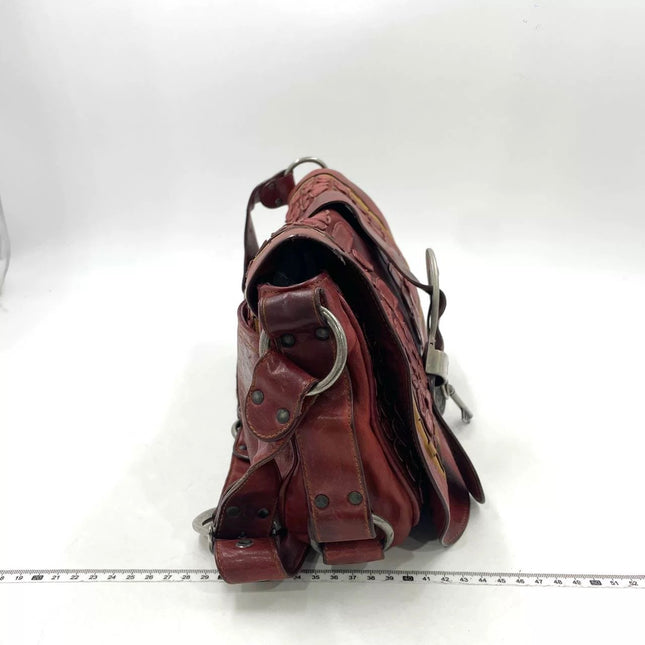 Dior Vintage Gaucho Large Red Leather Crocodile Embossed Crossbody Bag