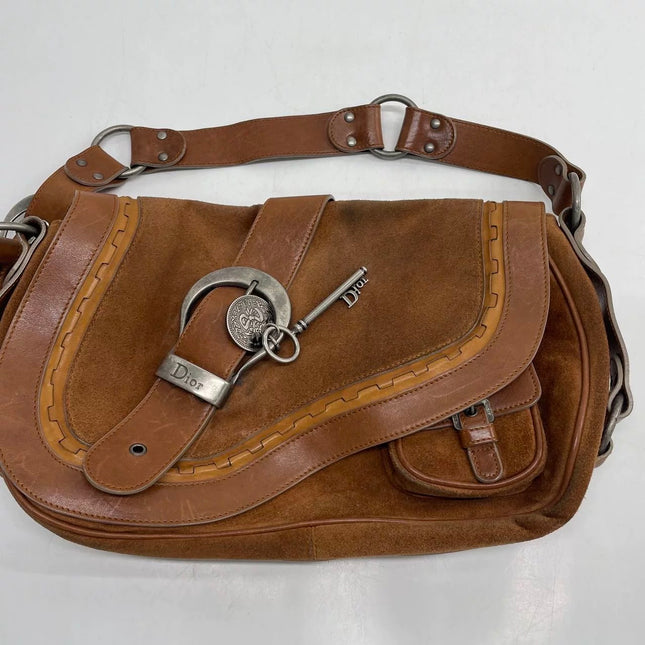 Dior Vintage Gaucho Large Brown Suede Leather Crossbody Bag