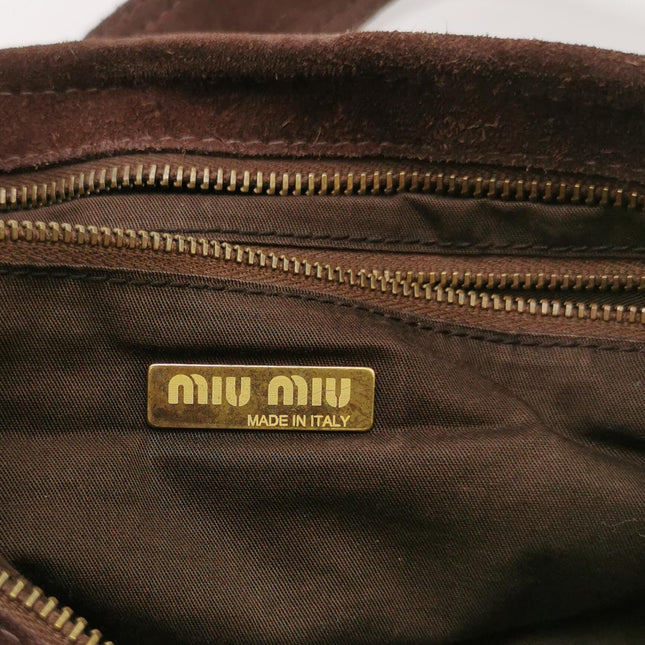Miu Miu Brown Suede Leather Shoulder Bag Snap Hook