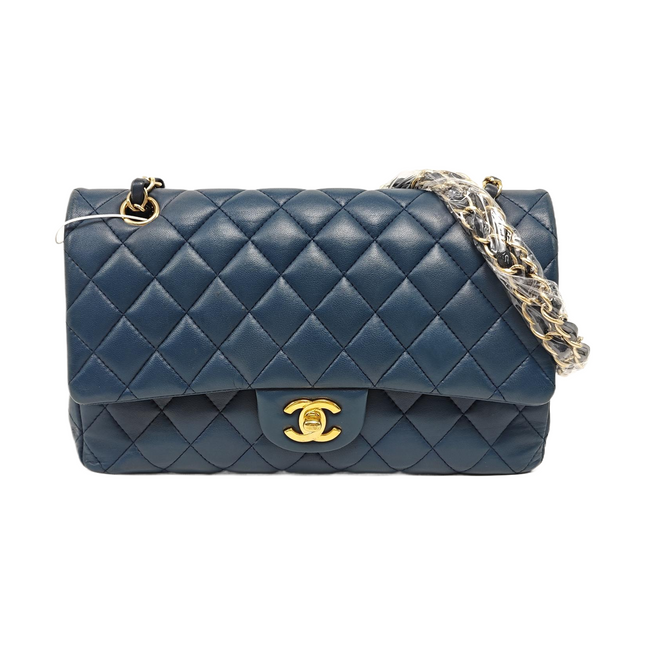 Chanel Classic Flap Medium Navy Lambskin Leather Gold Hardware 2017-Luxbags