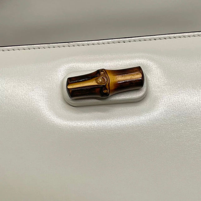 Gucci Bamboo 1947 Top Handle Bag Small White Box Leather Canvas Strap