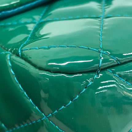 Chanel Classic Flap Medium Teal Blue Green Patent Leather Silver Hardware 2014-15