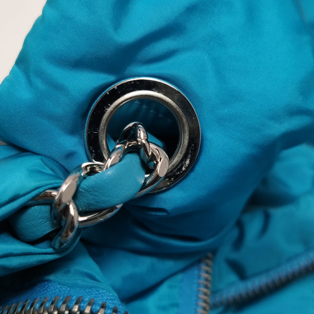 Chanel Blue Quilted Nylon Puffer Jumbo Flap Bag Chain Strap