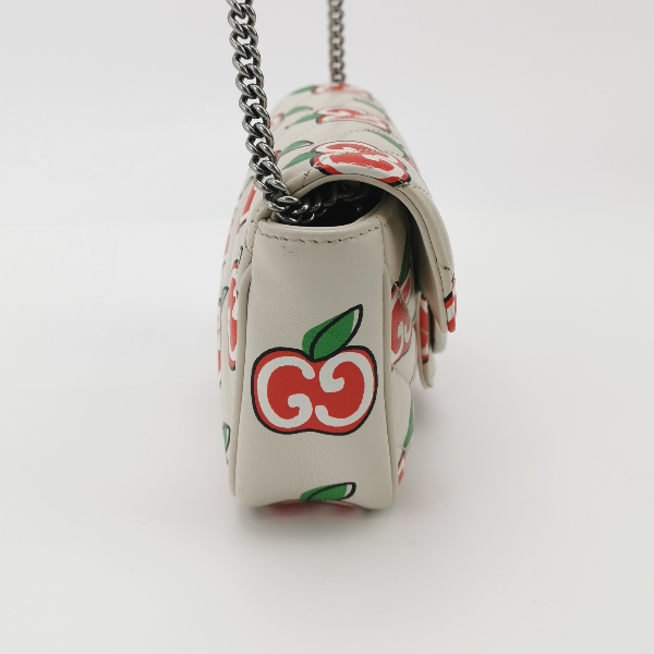 Sold Gucci Marmont Super Mini Flap Leather Bag Valentine's Special Apple Logo