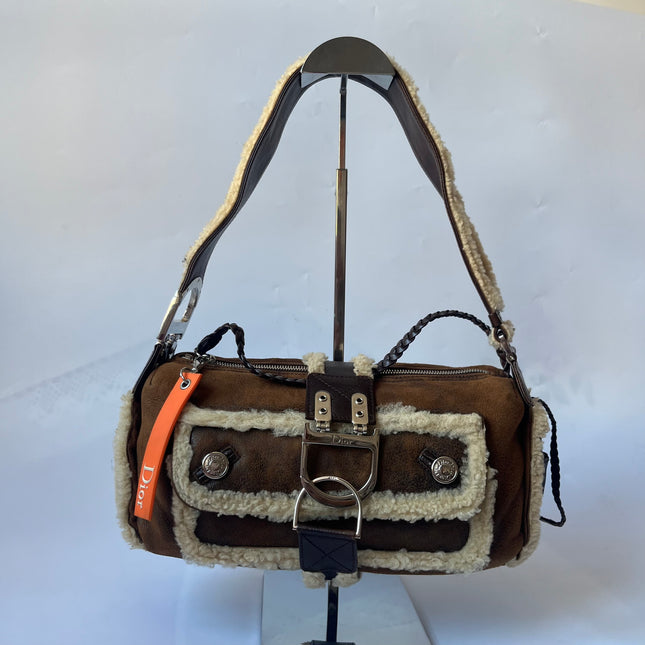 Dior Flight Medium Shoulder Bag Tan Brown Shearling