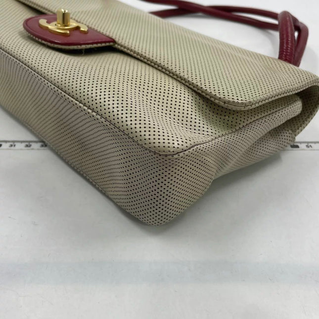 Chanel Vintage Classic Flap Bi-color Beige Perforated Leather and Red Leather Strap Bag, 2000-2002