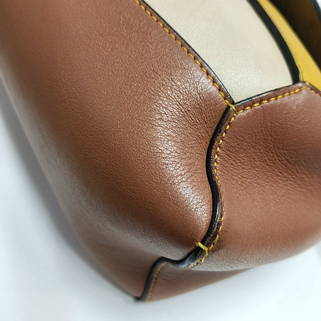 Loewe Puzzle Small Tricolor Tan Yellow Grey Braided Handle Crossbody Bag