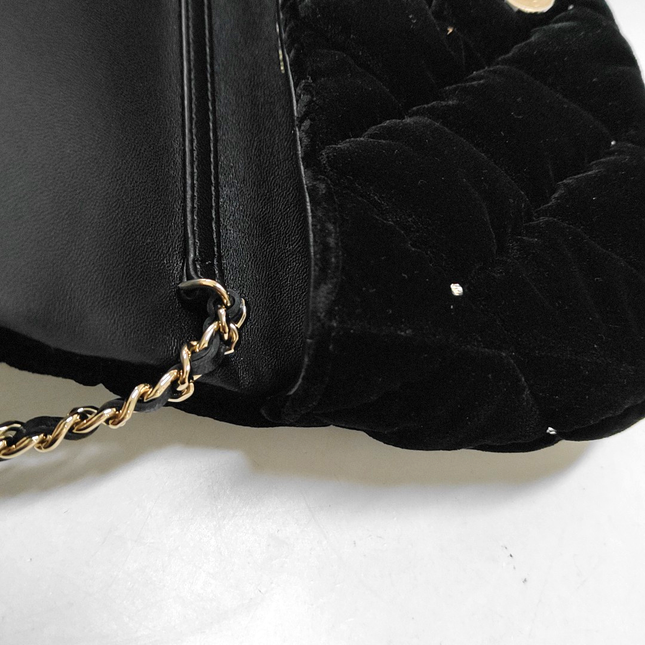 Chanel Mini Flap Black Velvet Gem Studded Silver Hardware Microchip