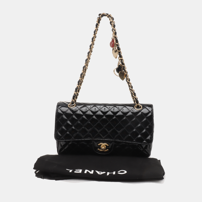 Chanel Classic Flap Medium Black Patent Leather Gold HW Seasonal Chain