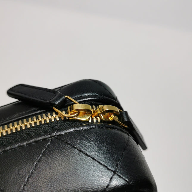 Chanel Vanity Case Mini Black Quilted Lambskin Golden Plate 2021
