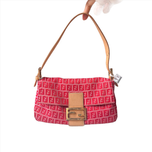 Fendi Baguette Pink Zucchino Monogram Shoulder Bag-Luxbags