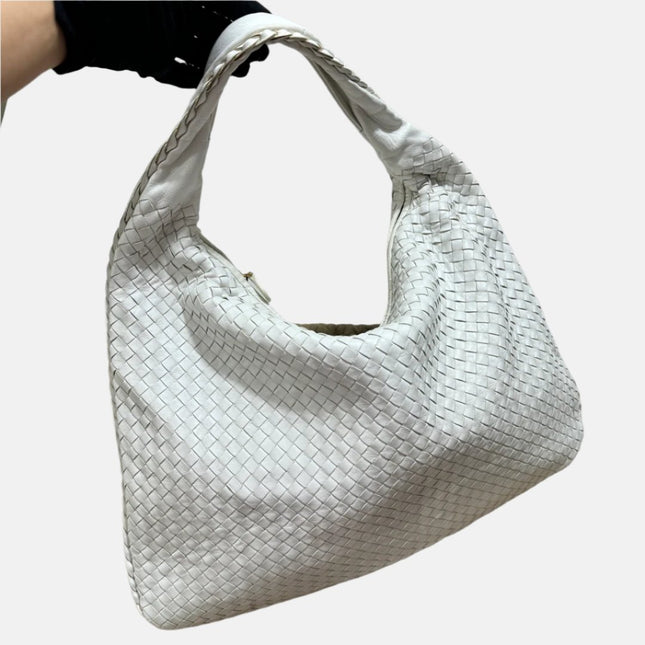 Bottega Veneta Hobo Bag Large Leather Chalk White 51cm-Luxbags