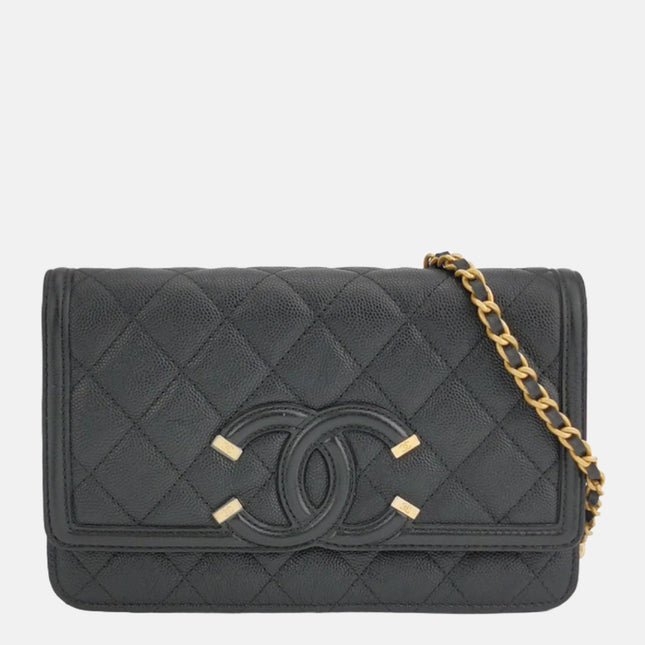 Chanel Wallet on Chain Filigree Caviar Leather Black Gold-tone Hardware-Luxbags