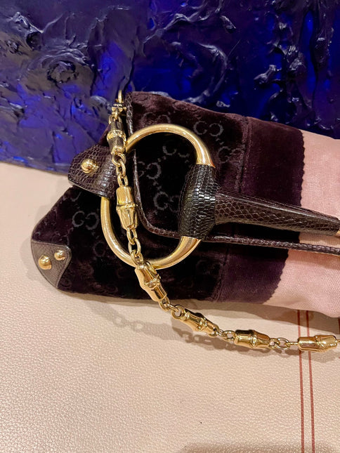 Sold Gucci Horsebit 1955 Large Velvet Purple Shoulder Bag