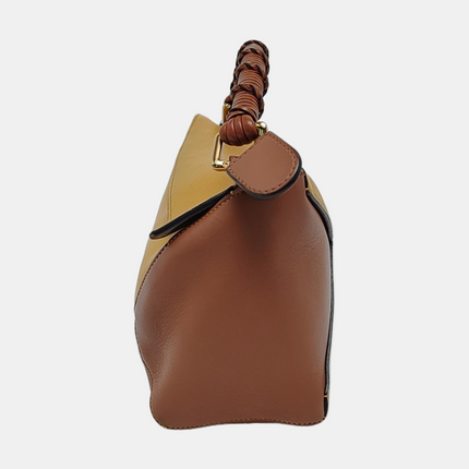 Loewe Puzzle Small Tricolor Tan Yellow Grey Braided Handle Crossbody Bag