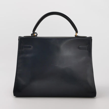Hermes Kelly 32 Retourne 78 Blue Marine Navy Box Leather Gold HW 1980