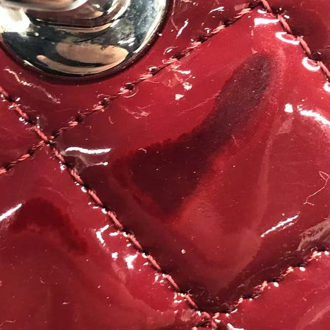 Chanel Classic Flap Medium 2012 Red Burgundy Patent Leather Silver Hardware