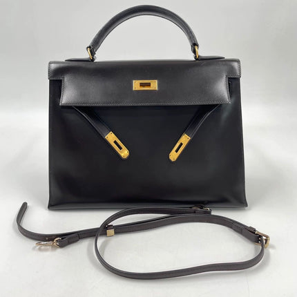 Hermes Kelly 32 Sellier Dark Chocolate Brown Box Leather Gold Hardware 1988