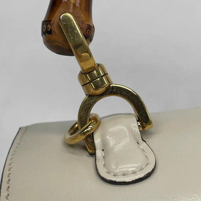 Gucci Bamboo 1947 Top Handle Bag Small White Box Leather Canvas Strap