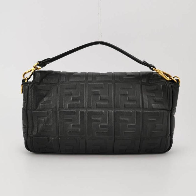 Sold Fendi Baguette Black Leather 3D FF Motif Crossbody Bag Large