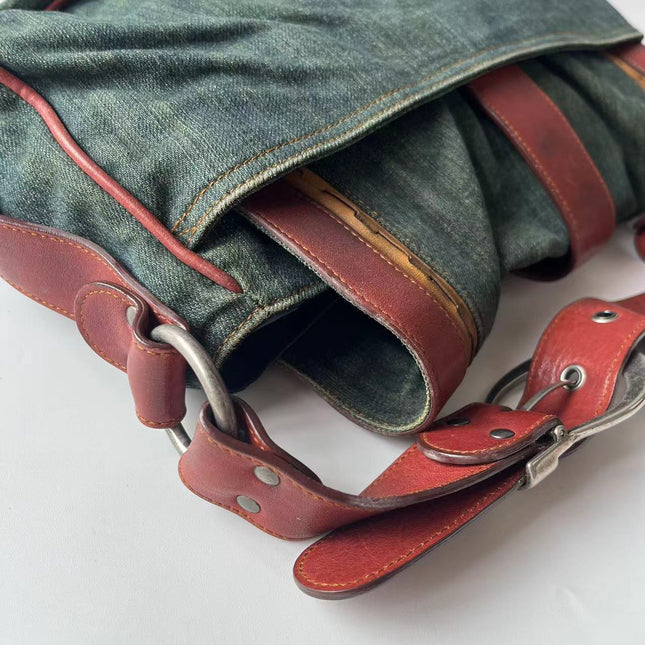 Sac Bandoulière Dior Vintage Gaucho Grand Jean Vert Cuir Bordeaux 2006