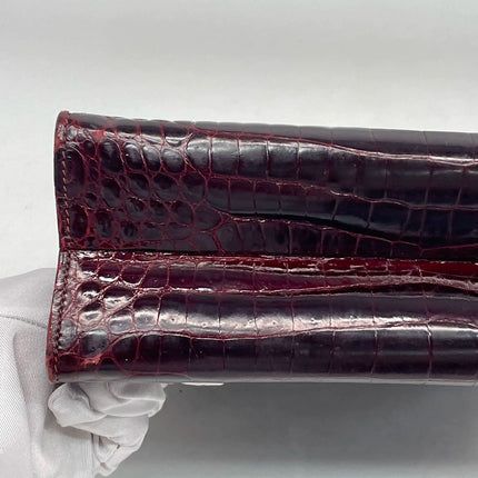 Gucci Vintage Burgundy Alligator Leather Blue Lapis Lazuli Stone Gold-tone Hardware Handbag