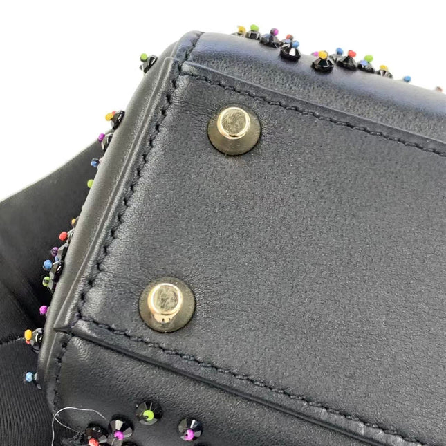 Lady Dior Mini Black Calfskin Leather with Multicolor Crystals Gold Hardware