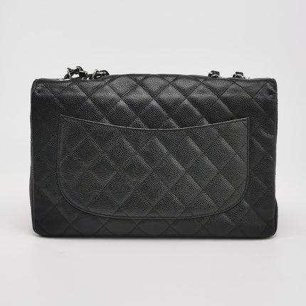 Chanel Classic Flap Jumbo Black Caviar Leather Single Flap Silver Hardware 2006-08
