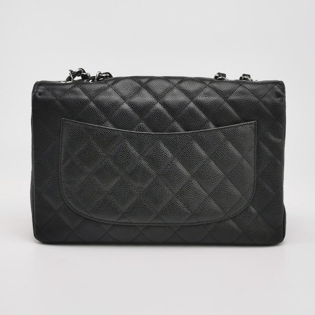 Chanel Classic Flap Jumbo Black Caviar Leather Single Flap Silver Hardware 2006-08