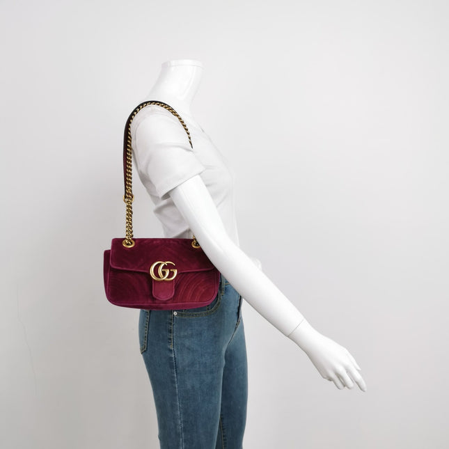 Sold Gucci Marmont Mini Flap Pink Velvet Handbag