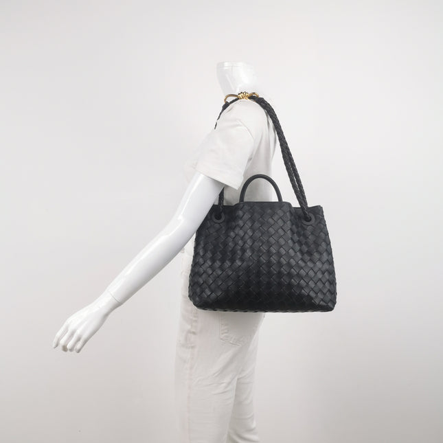 Bottega Veneta Andiamo Medium Black Intrecciato Leather Handbag