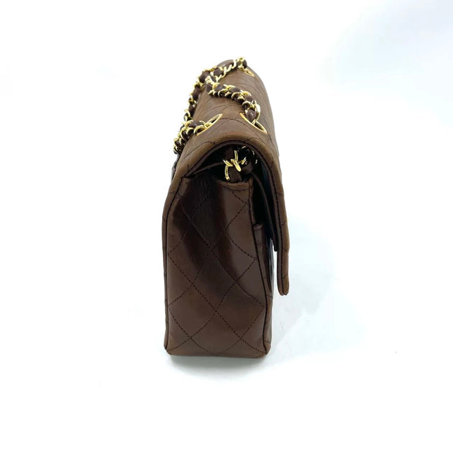 Chanel Classic Flap Rare Vintage Medium Brown Lambskin Leather 24k Gold Hardware 1989-1991