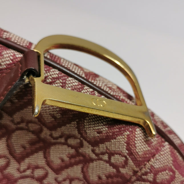 Dior Saddle Vintage Medium Red Burgundy Monogram Oblique Shoulder Bag 2002