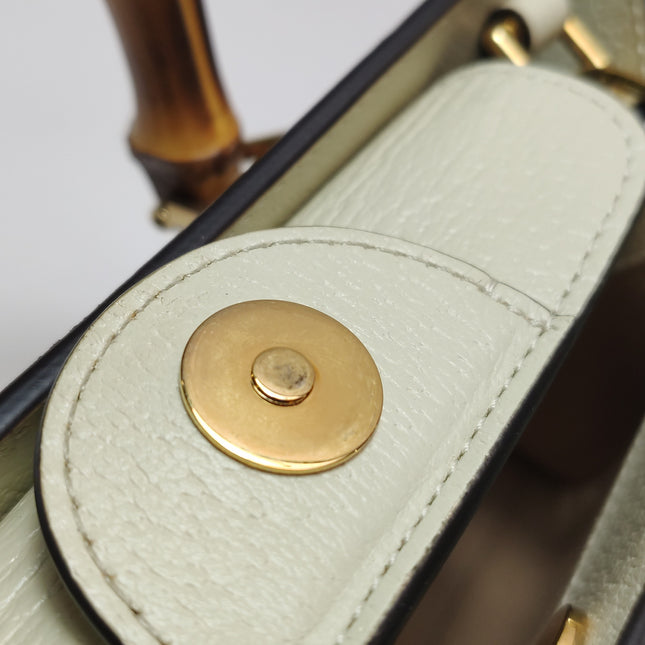 Gucci Diana Small East West Cream White Leather Bag Bamboo Handle with Strap