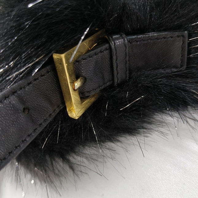 Sold Fendi Baguette Black Furry Pink Interior Shoulder Bag