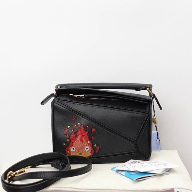 SOLD Loewe x Howl's Moving Castle Studio Ghibli Collection Puzzle Calcifer Mini Black Crossbody Bag