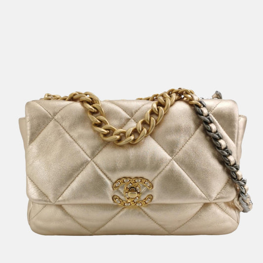 Chanel 19 Bag Medium 2021 Light Gold Crossbody Bag Dual Color Chain-Luxbags