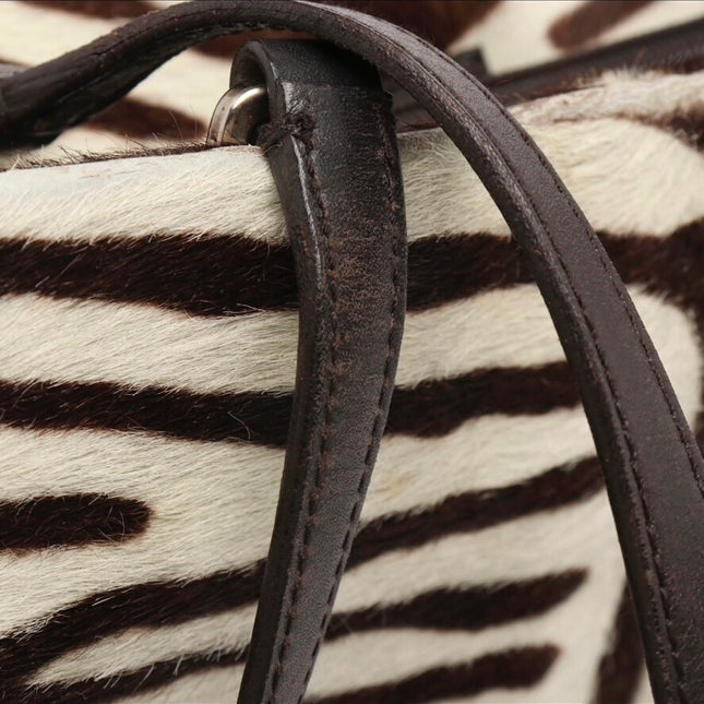 Prada Zebra Print Pony-style Calfskin Leather Brown Shoulder Bag