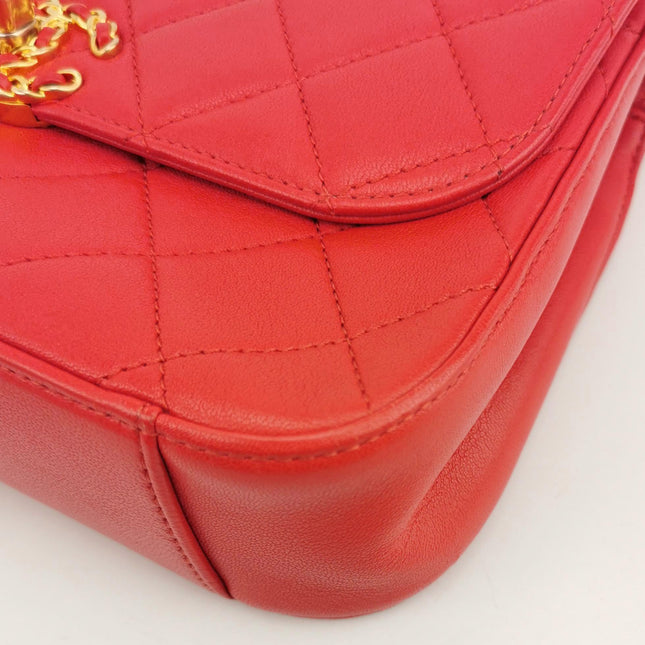 Chanel Chain Infinity Top Handle Caviar Leather Flap Satchel Red