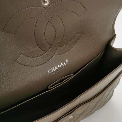 Chanel Classic Flap Jumbo 2012 Coffee Brown Caviar Leather Double Flap Silver Hardware