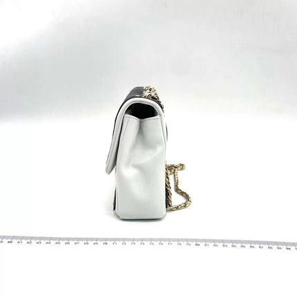 Chanel Graphic Medium Flap Bag Black Lambskin Leather White Edge