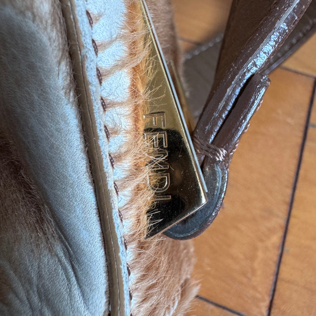 Fendi Mamma Baguette Large Pony hair in Cow Print Natural Color