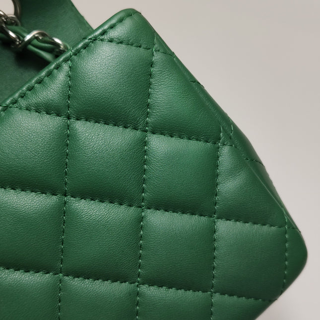 Chanel Classic Flap Mini Rectangular Green Lambskin Leather Silver Hardware