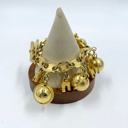 Celine 1990s Gold-tone Triomphe Planet Link Charm Bracelet