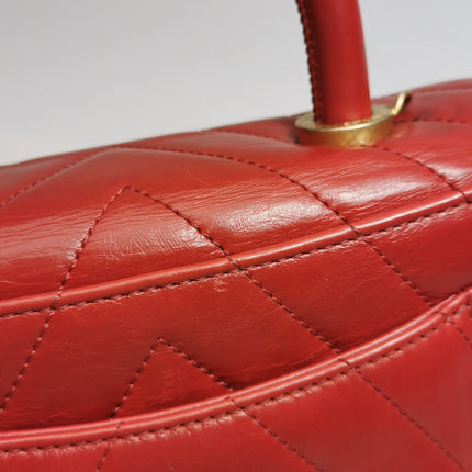 Chanel Coco Handle Small Red Lambskin Leather Chevron Stitching Gold Hardware, 2017-18