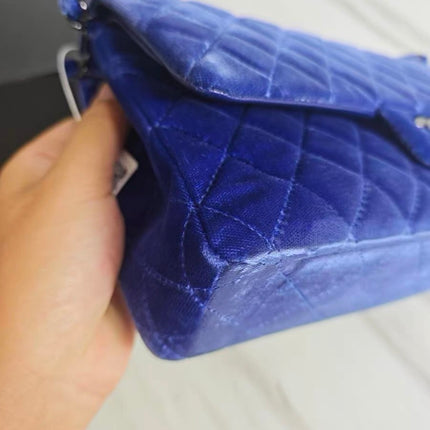 Chanel Classic Flap Medium Royal Blue Velvet Silver Hardware