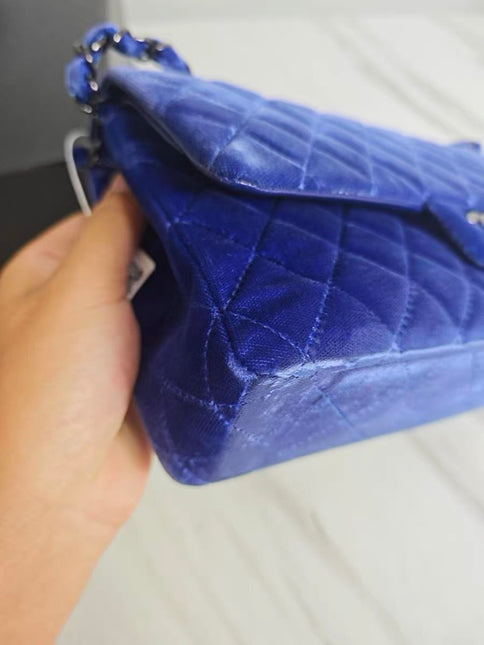 Chanel Classic Flap Medium Royal Blue Velvet Silver Hardware